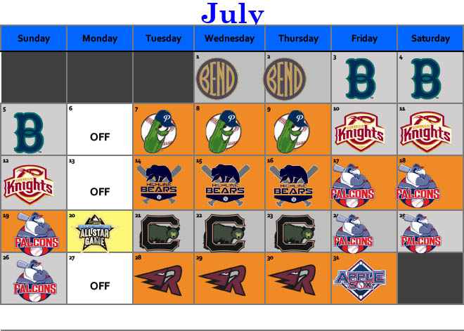 July 2020 Schedule – Lefties Baseball